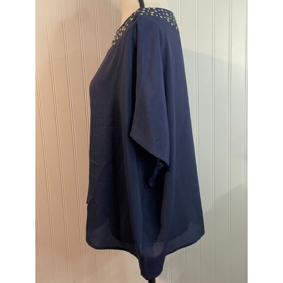 Lilly Pulitzer Navy Embellished Neckline Blouse S 100% Polyester - Picture 4 of 13